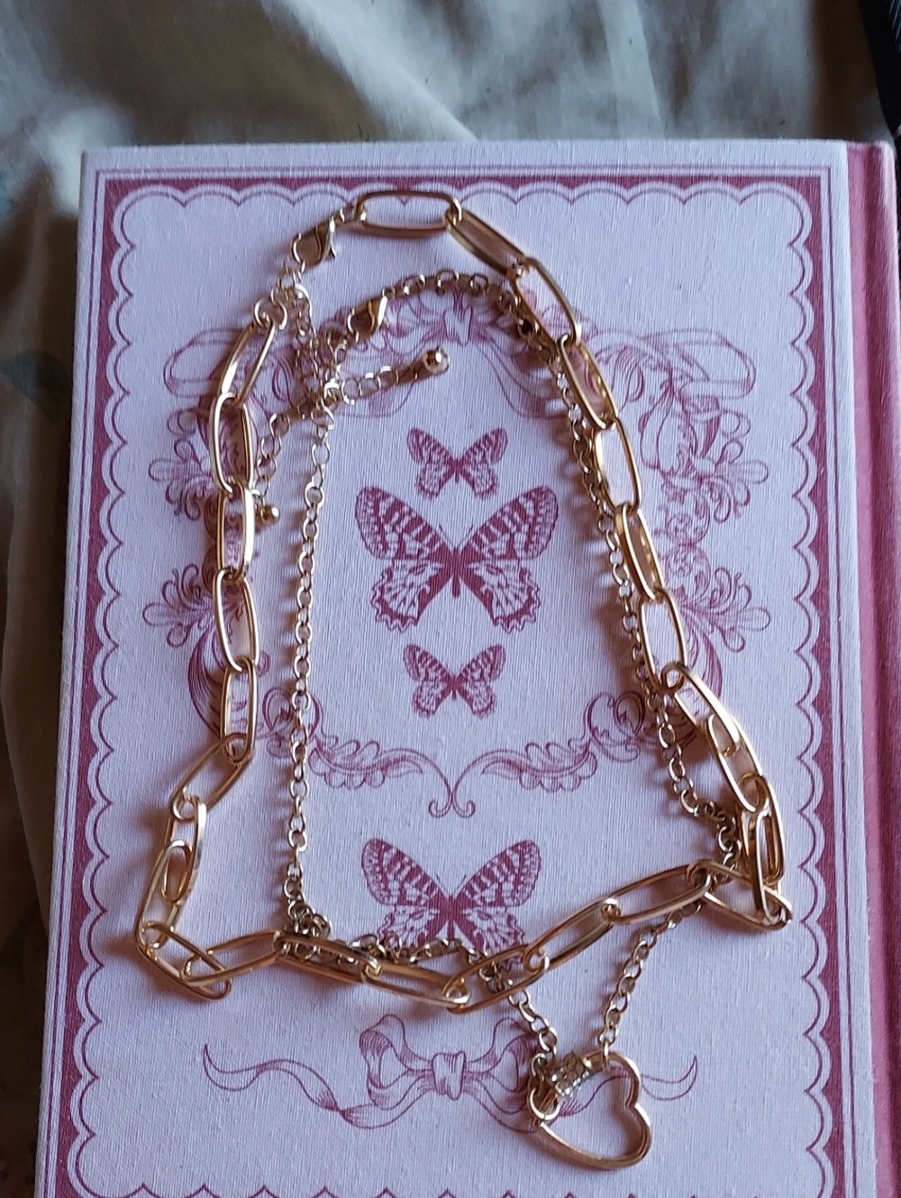 Gold Linked Heart Pendant Necklace - Women Jewelry